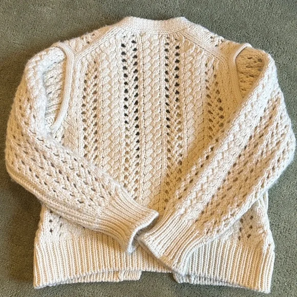 A.L.C. Cream Chunky Cable Knit 100% Merino Wool Cardigan Size XS - Picture 10 of 10
